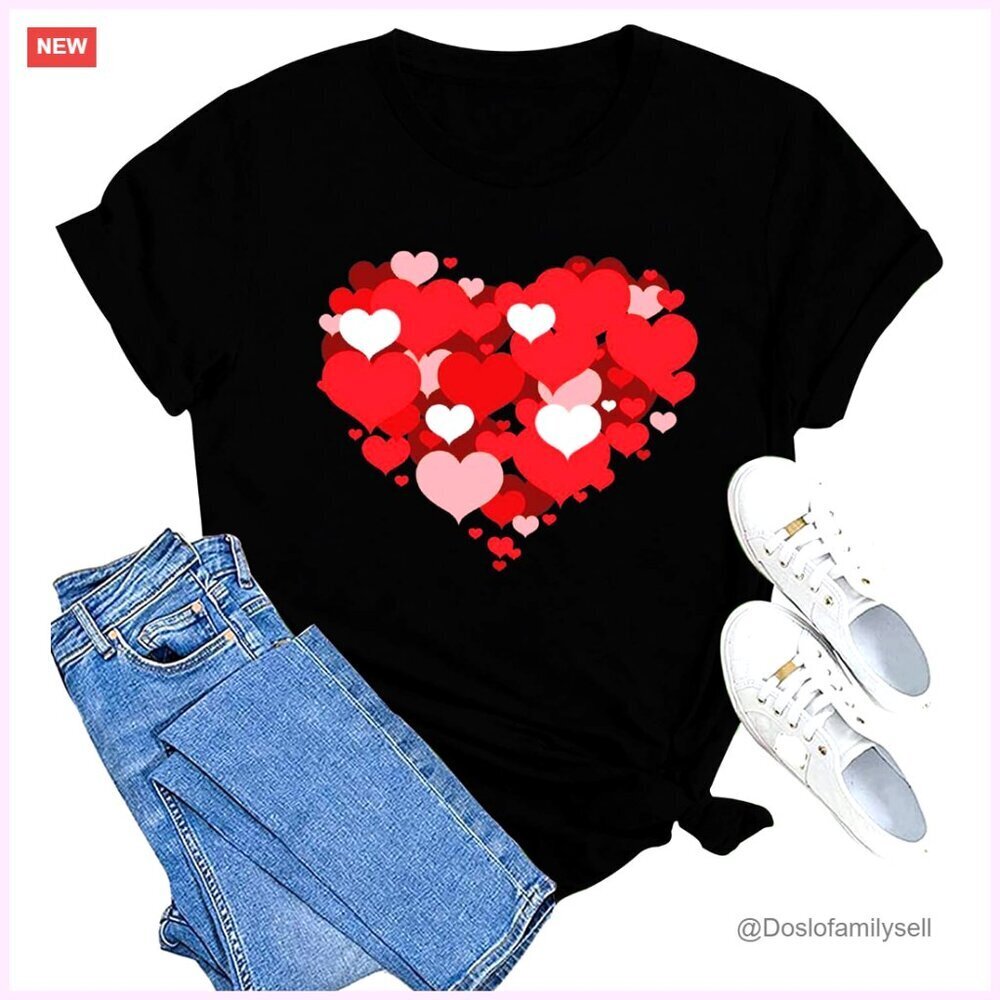 Love Heart Graphic Tee Short Sleeve Casual Cute Funny Valentine's Day T-Shirt